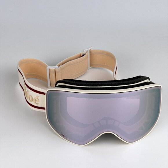 Chloé CH0072S 001 – White Beige Ski Mask Sunglasses Violet Mirror ZEISS Lens - Picture 5 of 16